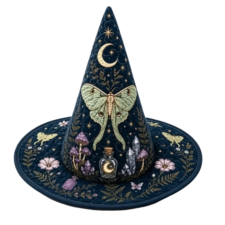 Moth Moon Crystal Mushroom Witch Hat