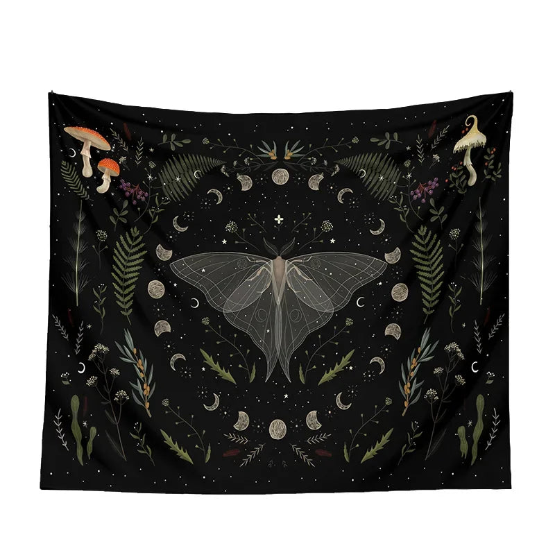 Moth Moon Phase Black Tapestry