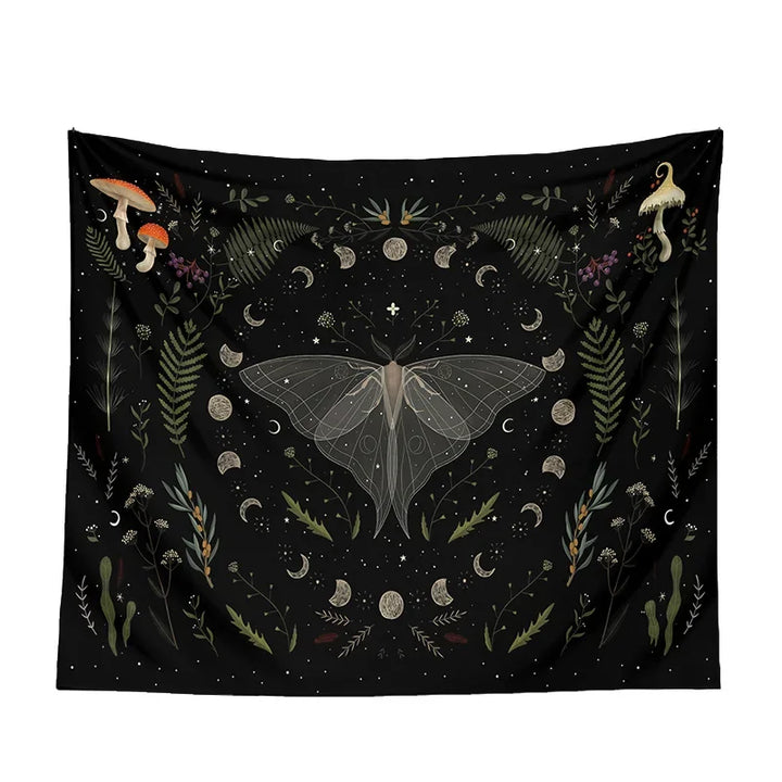 Moth Moon Phase Black Tapestry