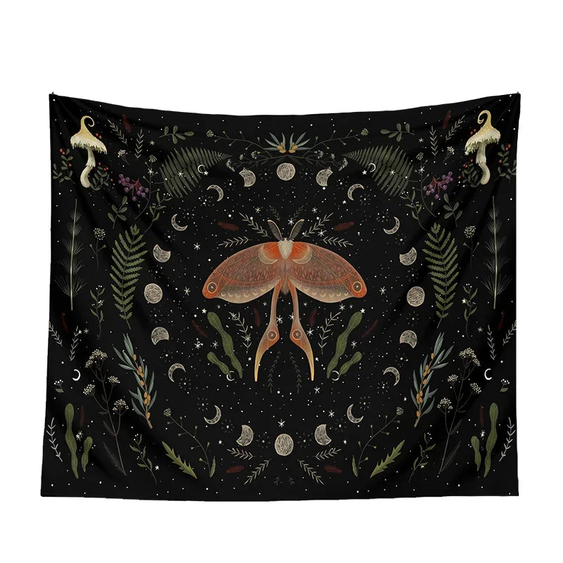 Moth Moon Phase Mushroom Tapestry