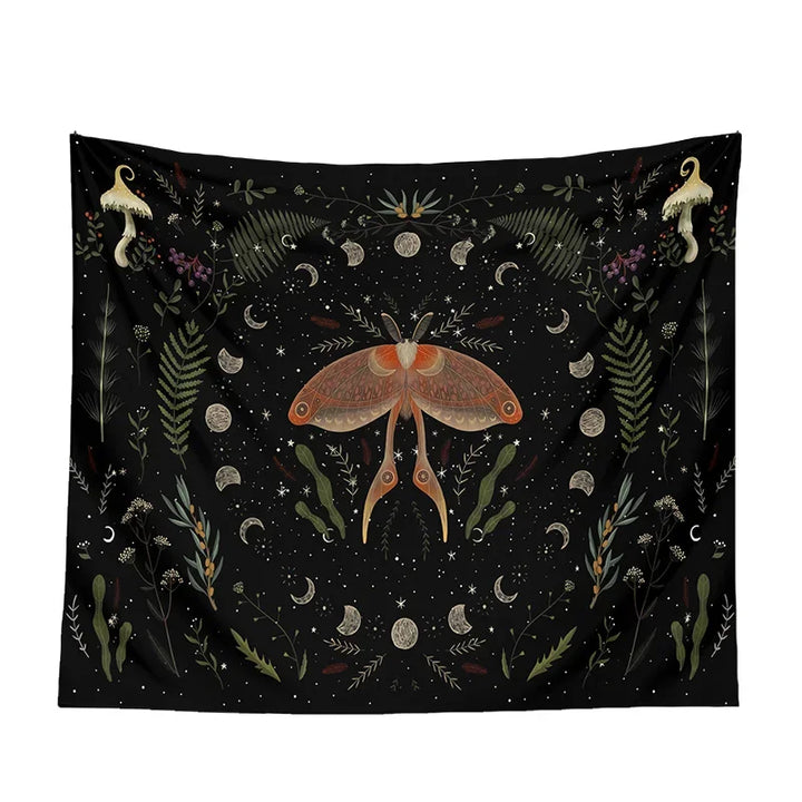 Moth Moon Phase Mushroom Tapestry