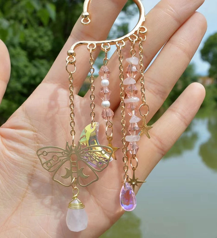 Moth Rose Quartz Ear Cuff