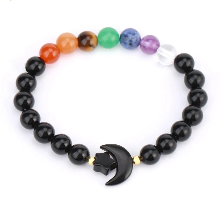 Obsidian Chakra Crystal Moon Bead Bracelets