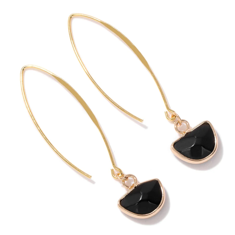 Obsidian Crystal Gold Earrings