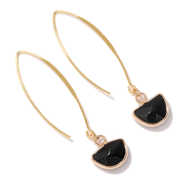 Obsidian Crystal Gold Earrings