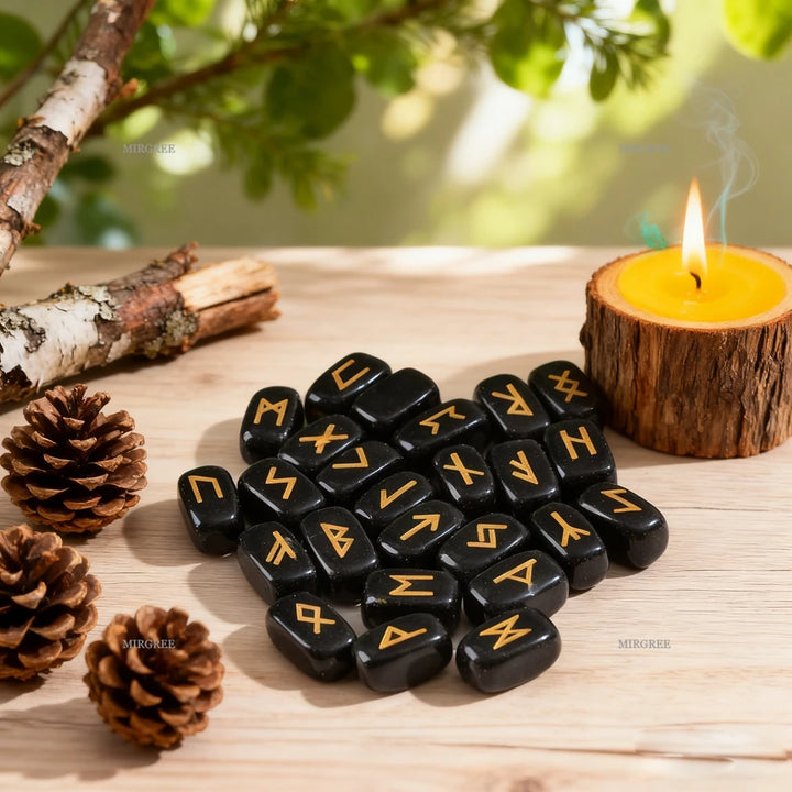 Obsidian Crystal Viking Runes