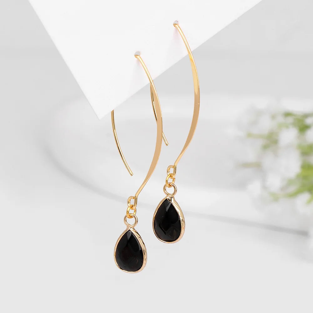 Obsidian Faceted Gold Earrings