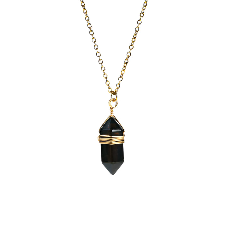 Obsidian Hexagon Wire Wrap Gold Necklaces
