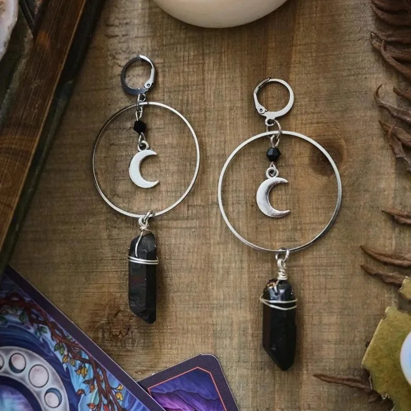 Obsidian Moon Earrings