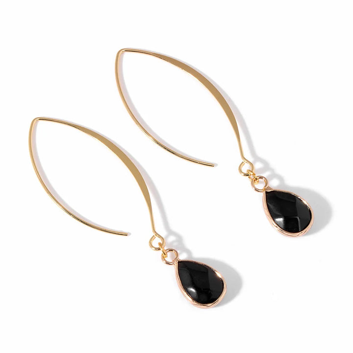 Obsidian Teardrop Gold Earrings