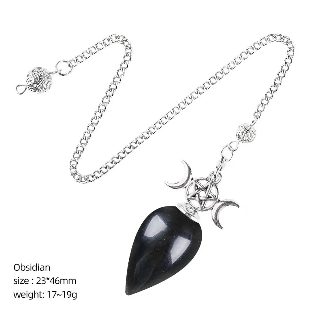 Obsidian Triple Moon Pentacle Pendulum