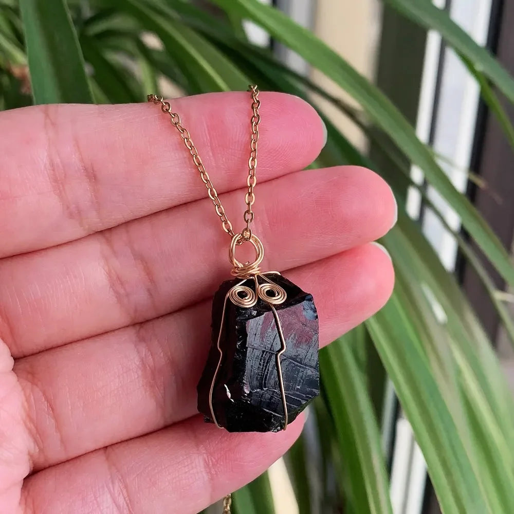 Obsidian Wire Wrap Gold Necklaces