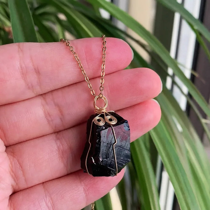 Obsidian Wire Wrap Gold Necklaces