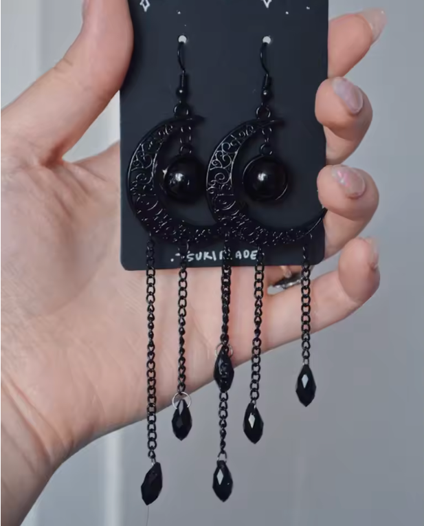 Onyx Crescent Moon Earrings