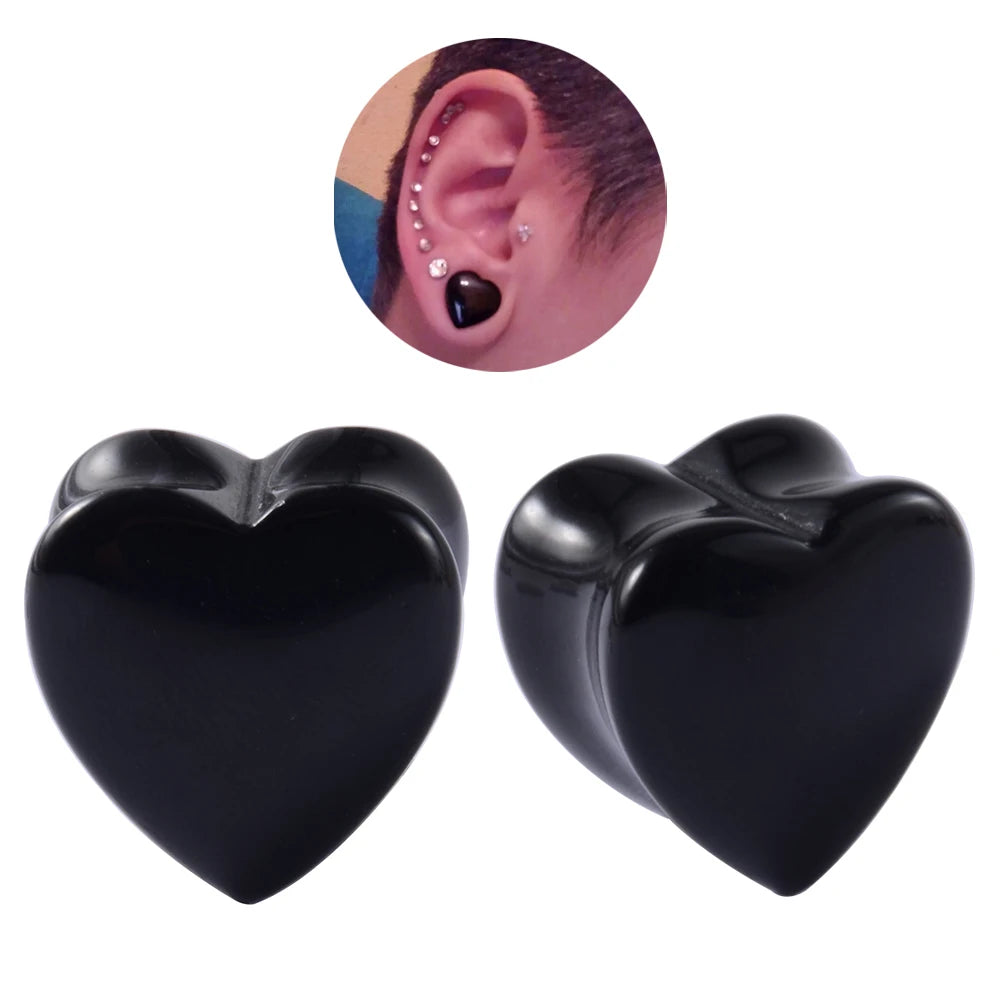 Onyx Heart Ear Gauges