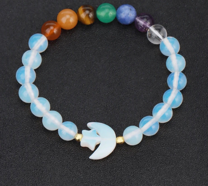 Opalite Chakra Crystal Moon Bead Bracelets