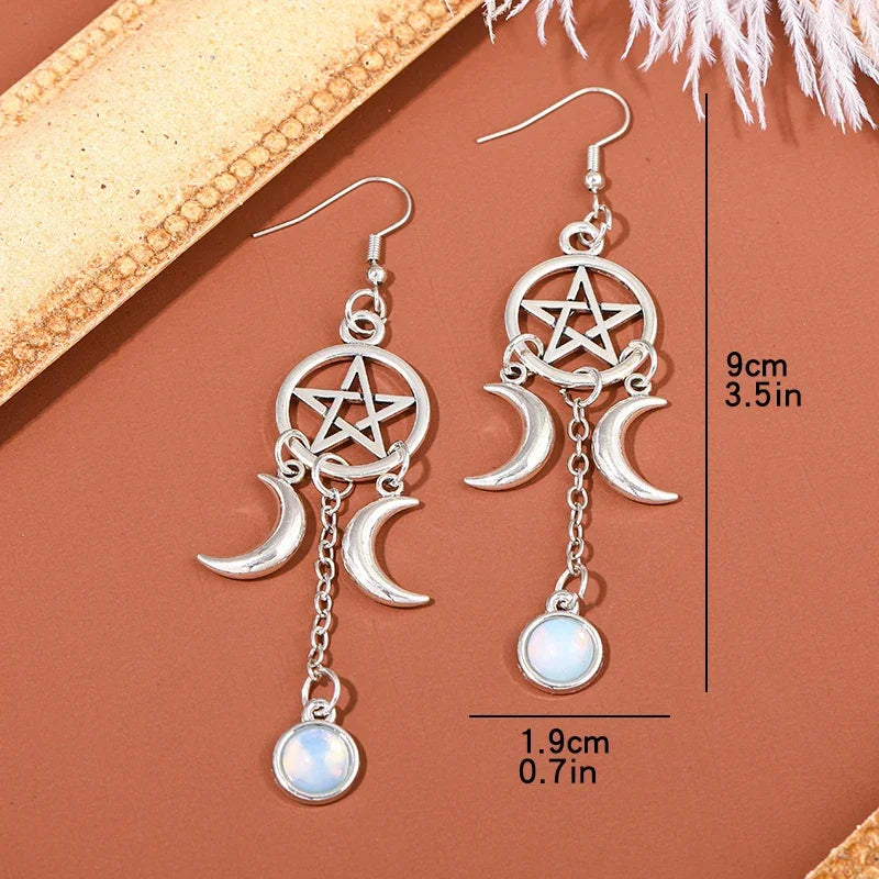 Opalite Crystal Pentacle Moon Earrings