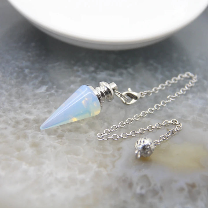 Opalite Crystal Silver Pendulum