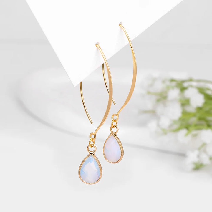 Opalite Crystal Teardrop Gold Earrings