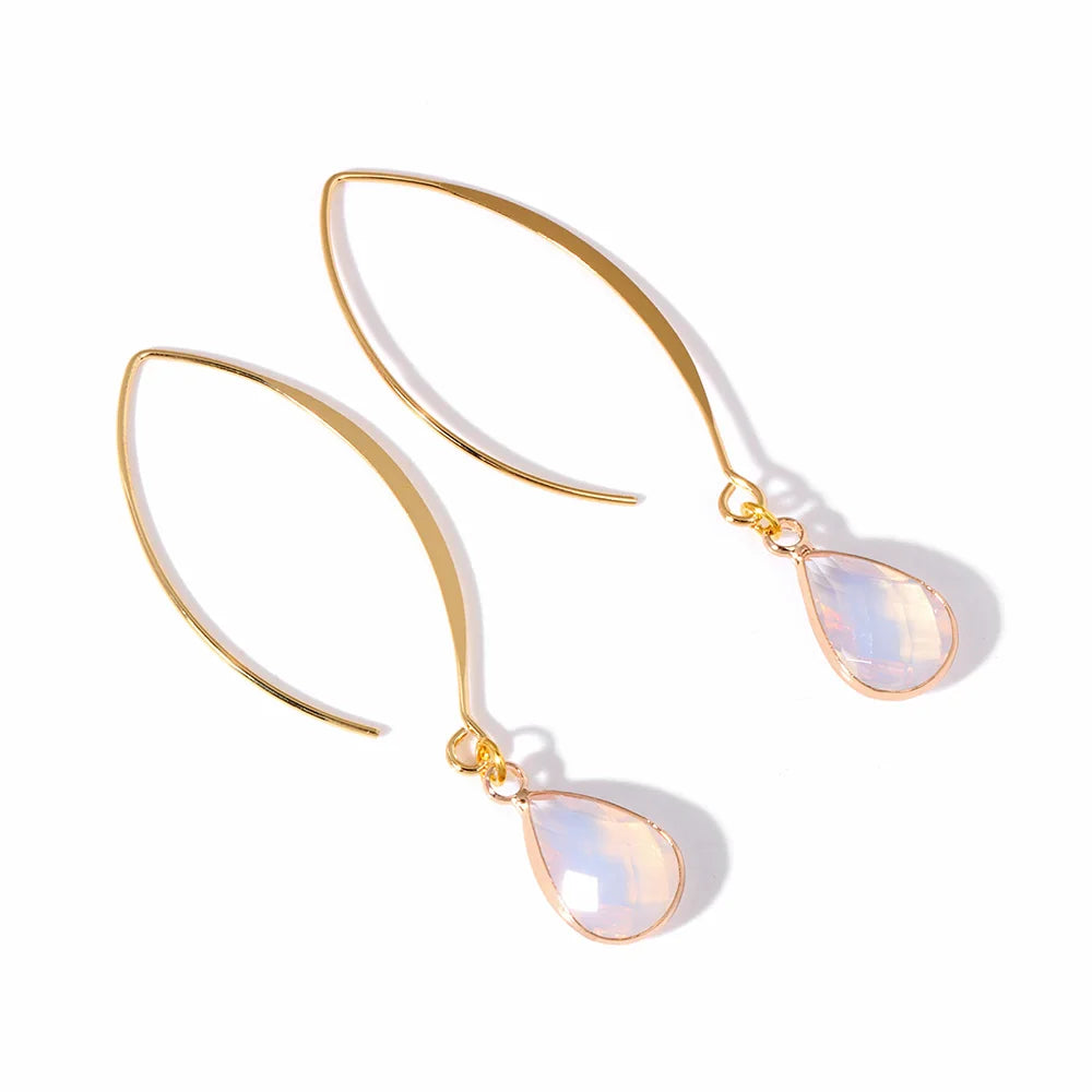 Opalite Faceted Teardrop Gold Earrings