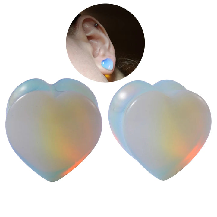Opalite Heart Ear Gauges