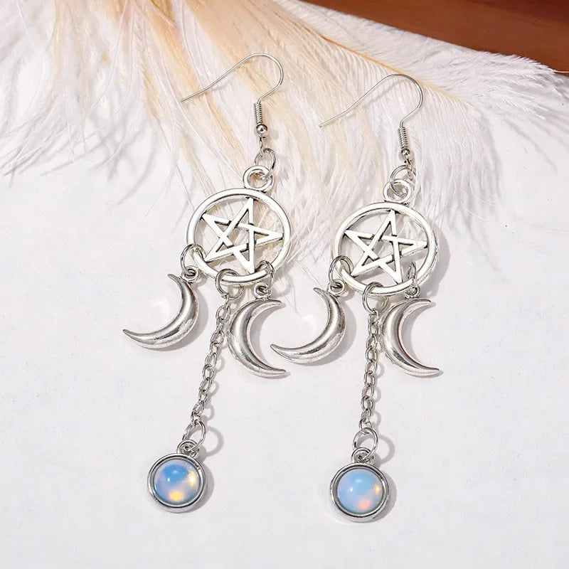 Opalite Pentacle Moon Earrings