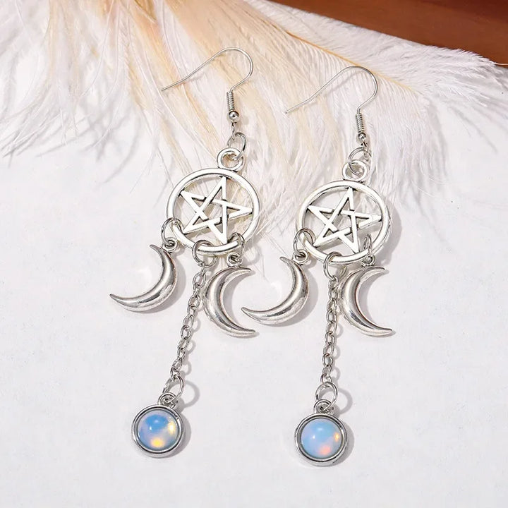 Opalite Pentacle Moon Earrings