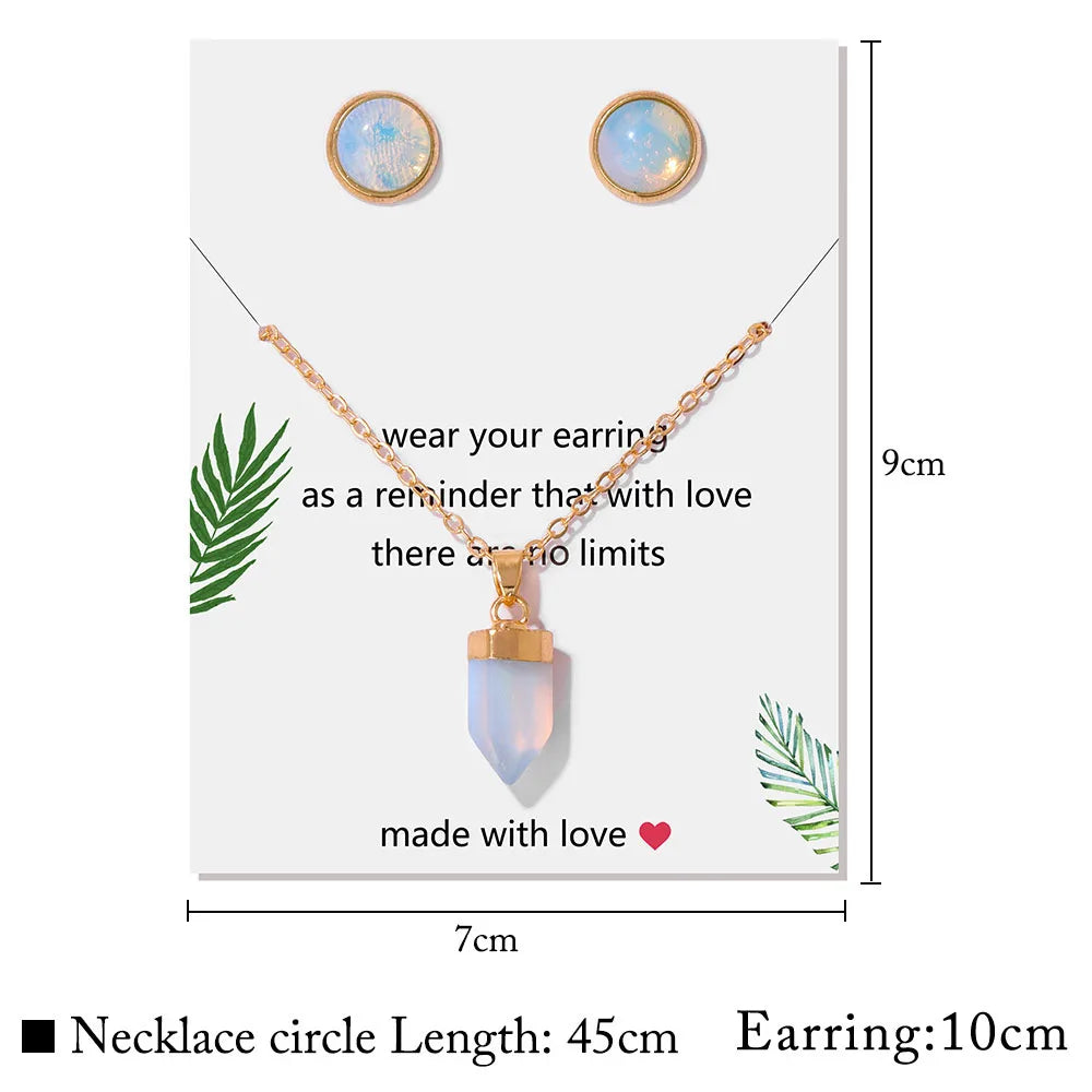 Opalite Point Gold Pendant Necklace & Earrings