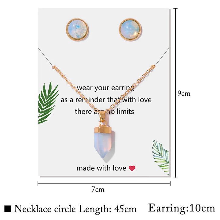 Opalite Point Gold Pendant Necklace & Earrings