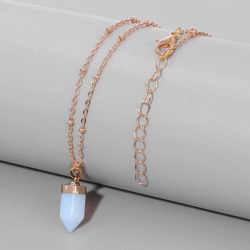 Opalite Point Gold Pendant Necklaces