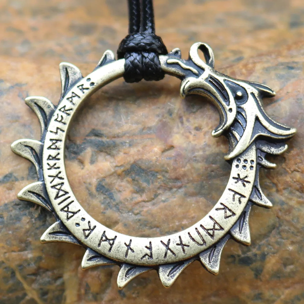 Ouroboros Dragon Brass Black Necklace
