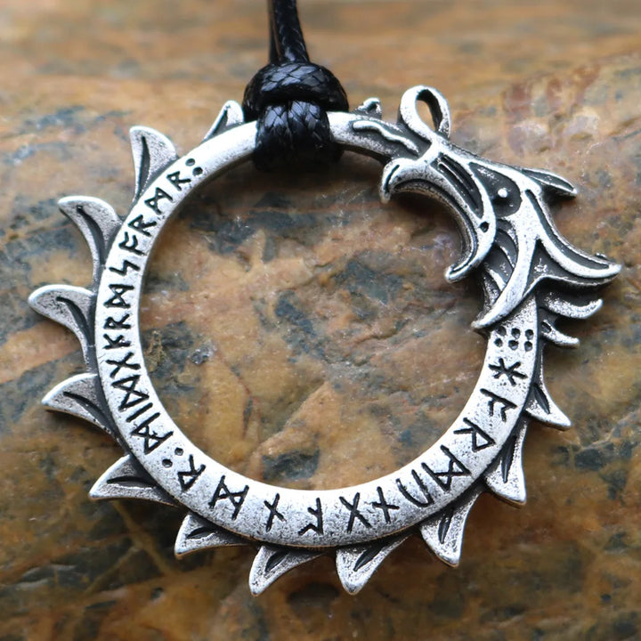 Ouroboros Dragon Silver Black Necklace