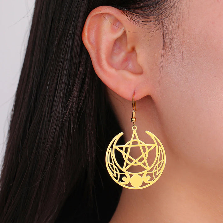 Pagan Pentacle Gold Earrings