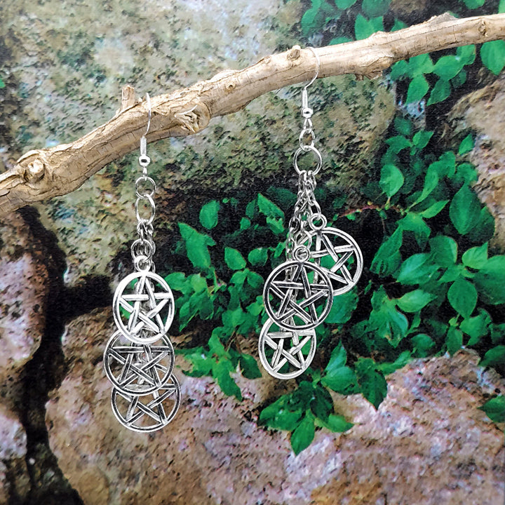 Pentacle Dangle Silver Earrings