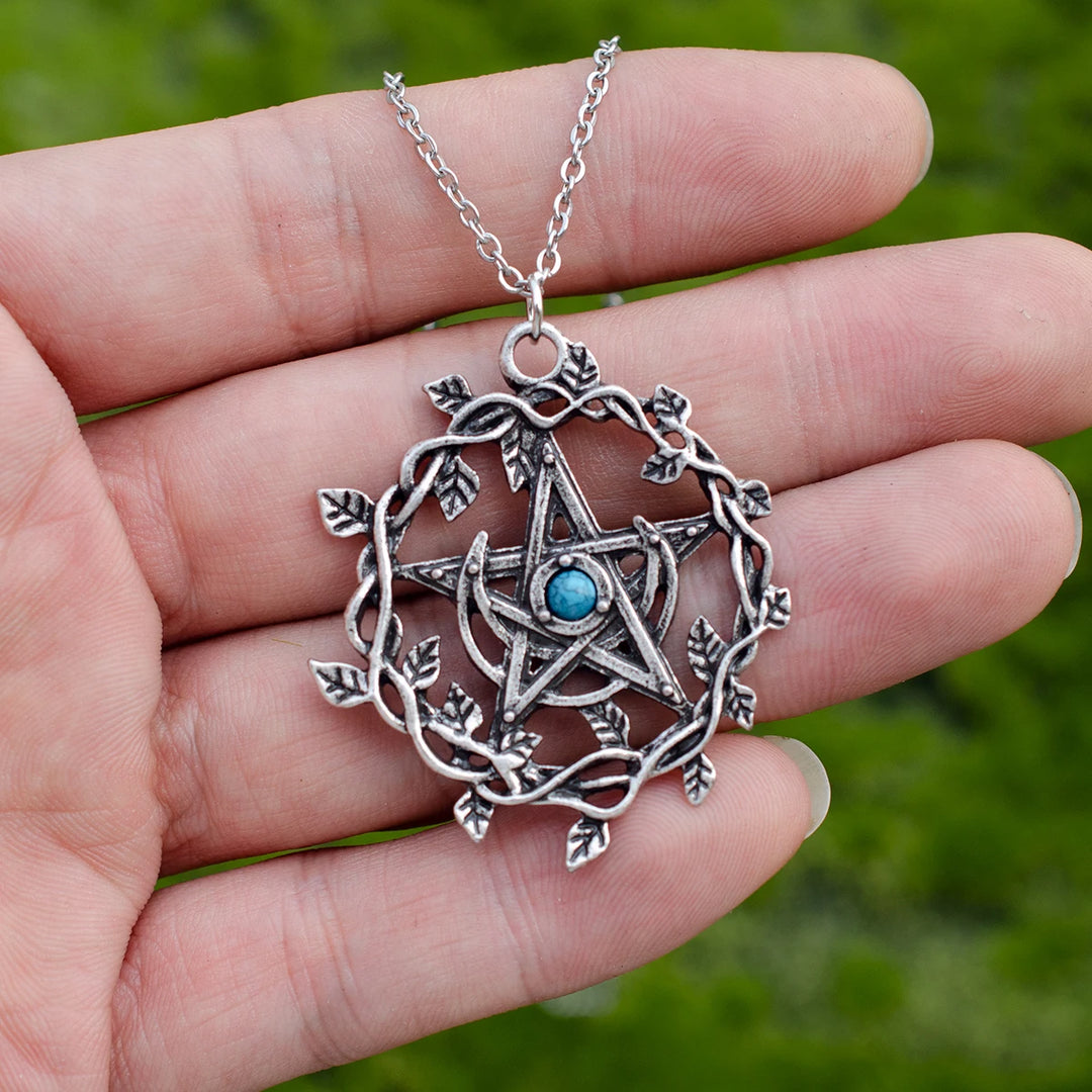 Pentacle Leaf Branch Stone Necklace