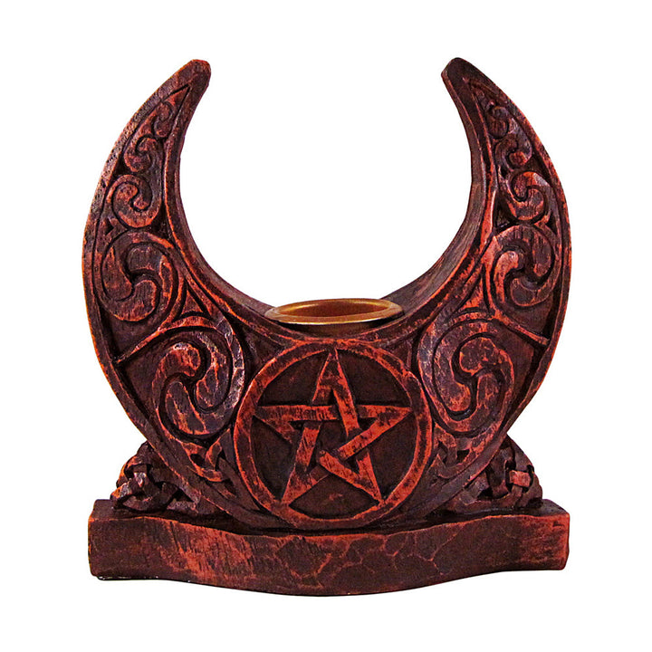 Pentacle Moon Candle Holder - Red