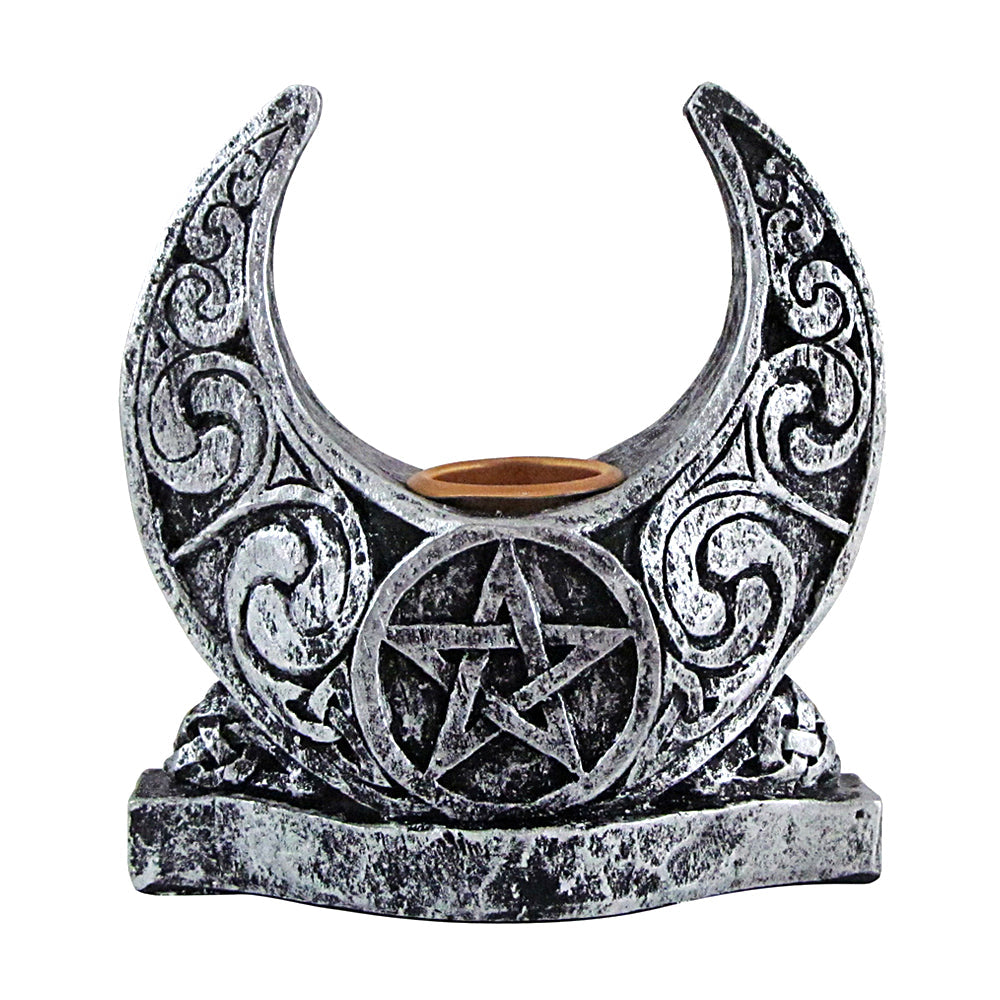 Pentacle Moon Candle Holder - Silver