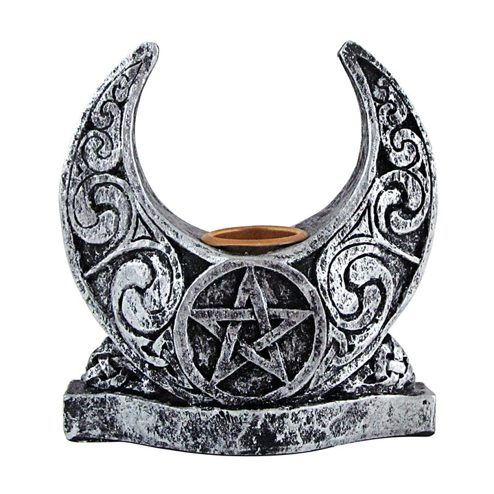 Pentacle Moon Candle Holder - Silver