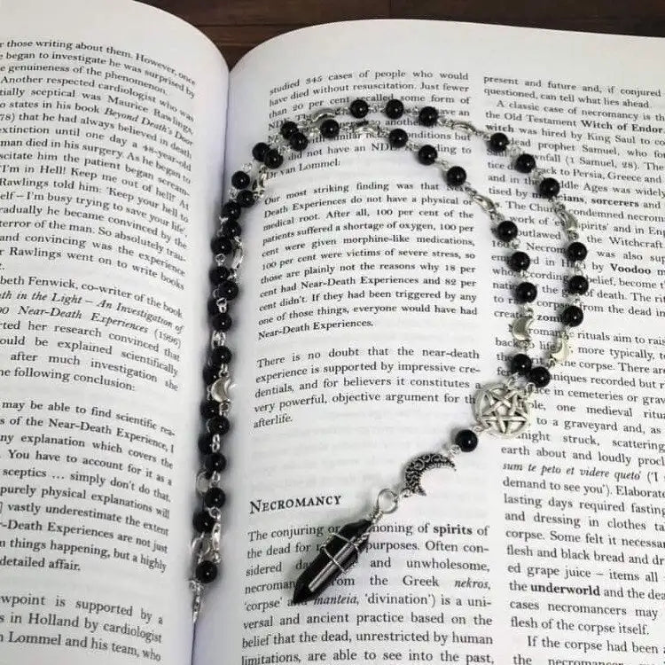 Pentacle Moon Onyx Bead Necklace