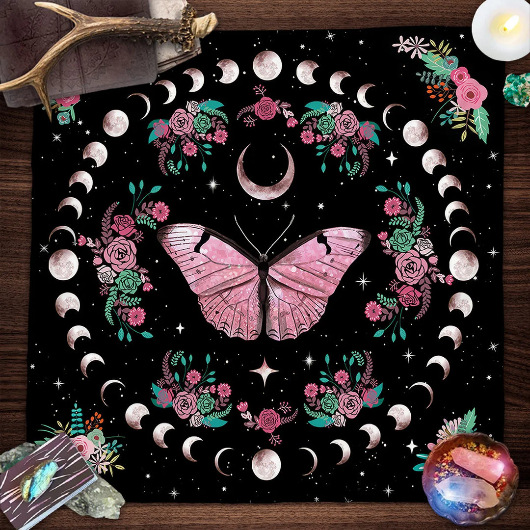Pink Butterfly Moon Altar Cloth