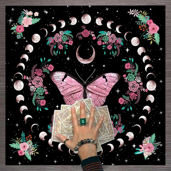 Pink Butterfly Moon Tarot Cloth