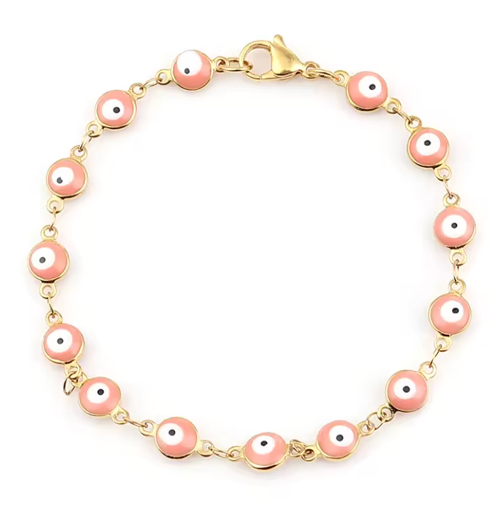 Pink Evil Eye Gold Bracelet