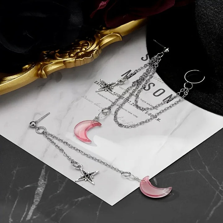 Pink Moon Drop Chain Earrings
