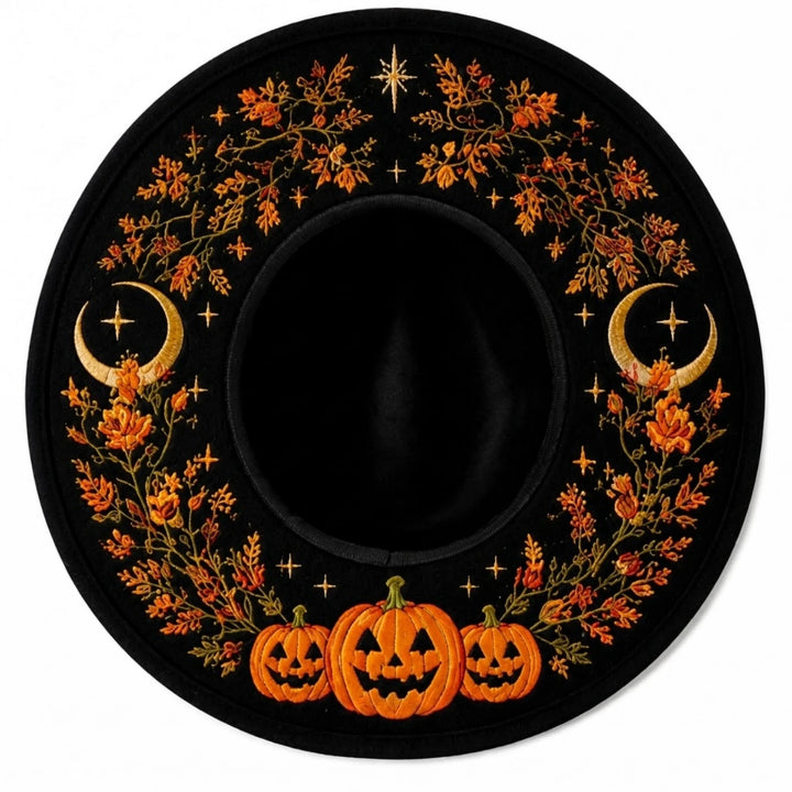 Pumpkin Halloween Fedora Wide Brim Hat