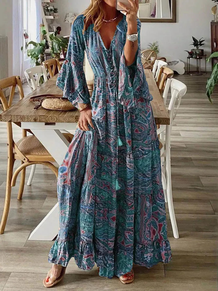 Purple Blue Boho Floral Dress
