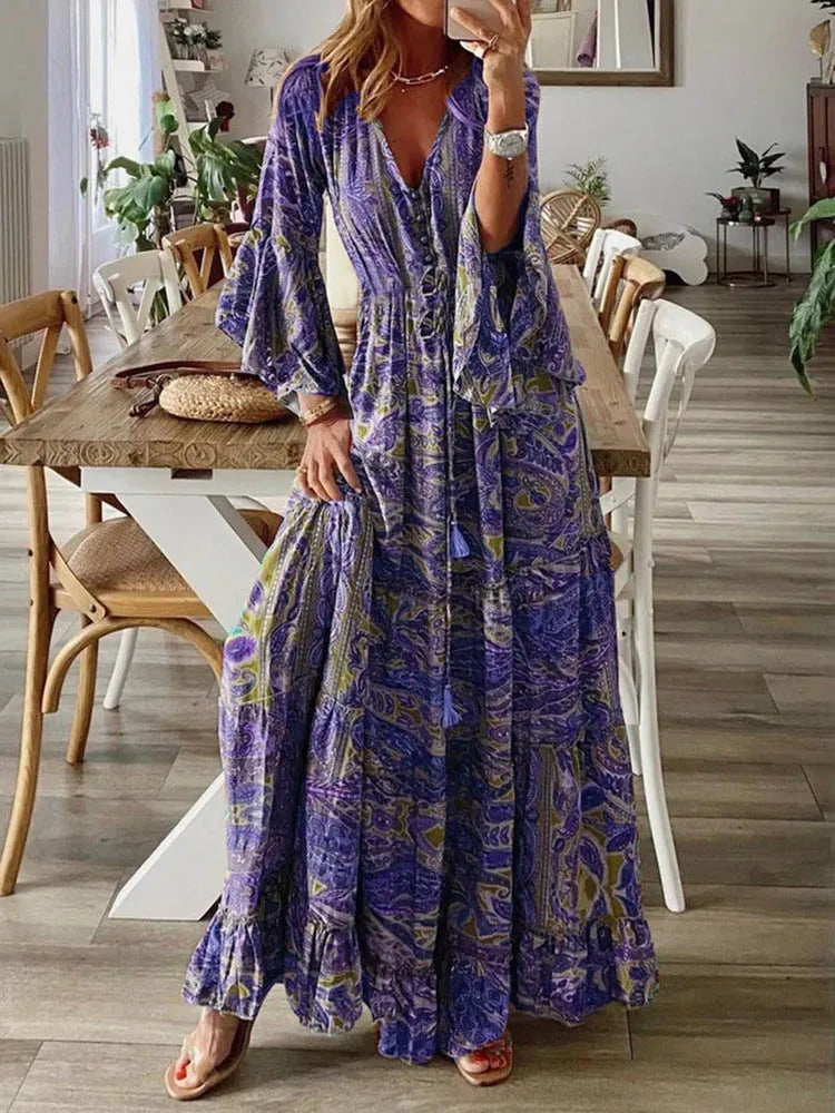 Purple Boho Floral Dress