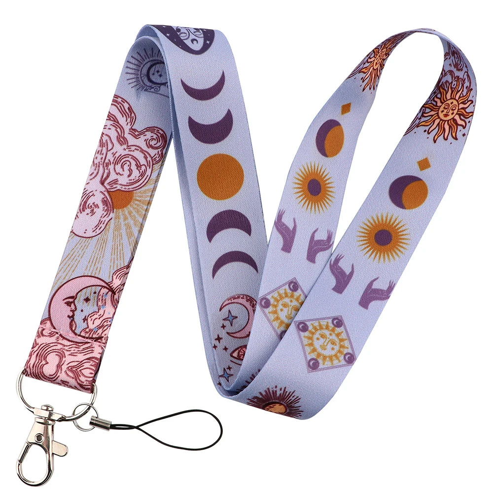 Purple Boho Moon Sun Lanyard Key Ring