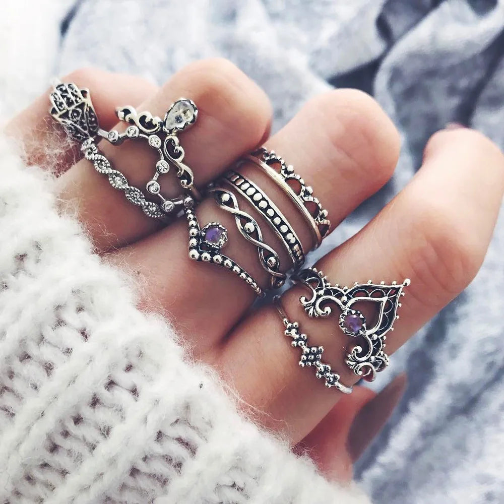 Purple Design Boho Rings