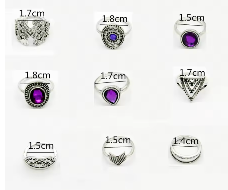 Purple Gem Boho Ring Set Sizes
