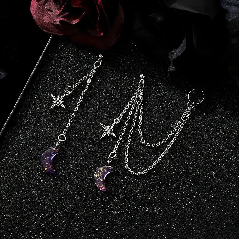 Purple Moon Chain Earrings